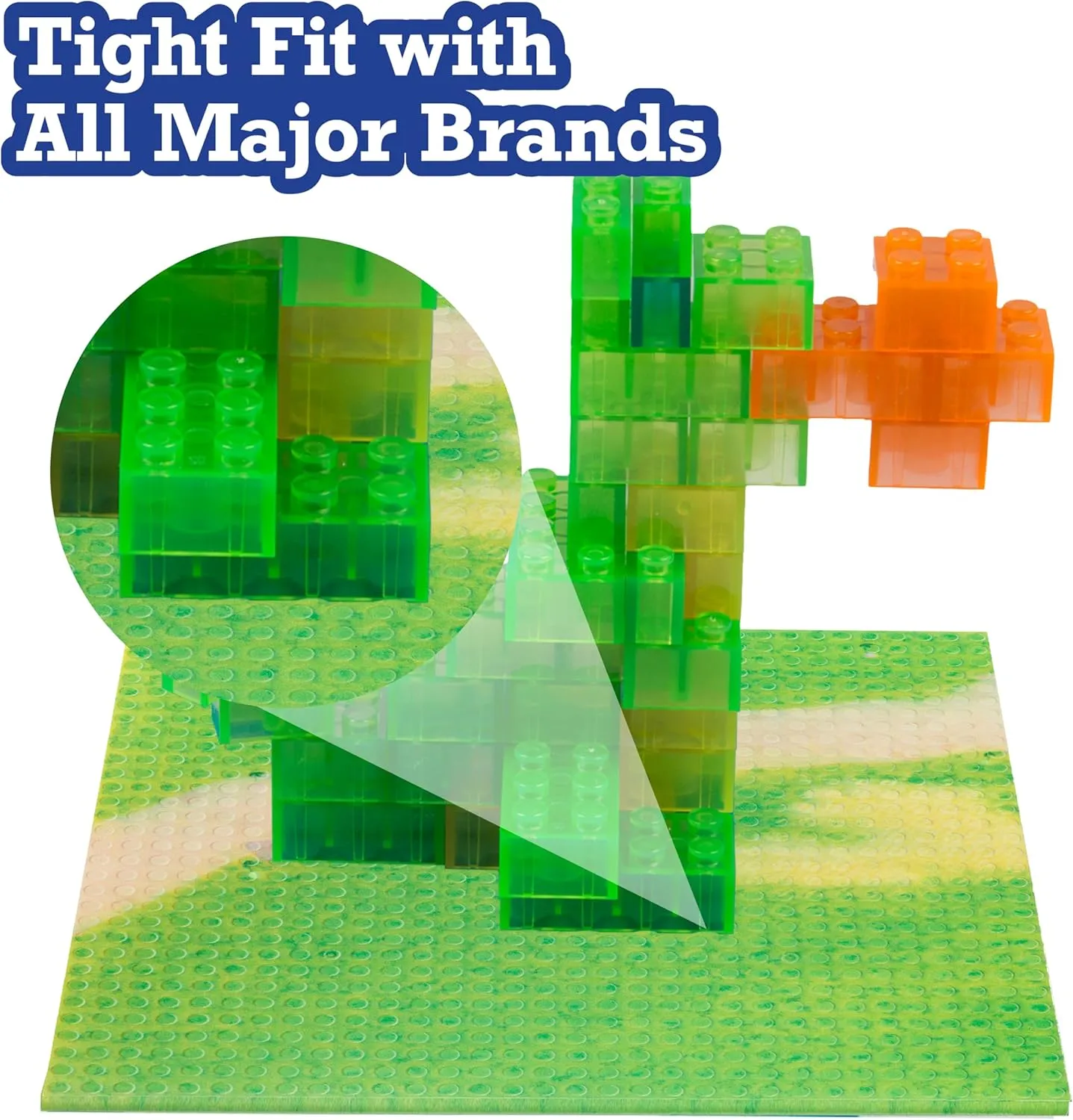 SCS Direct Brick Building Blocks 10x10 Large Baseplates - Grassy Field - 2 Pack - Dual Sided Base Plates Connect Top & Bottom for Better Builds - Works w Activity Tables, Tight fit Major Brick Brands