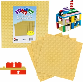 SCS Direct Brick Building Base Plates - Large 10"x10" Sand Baseplates (4pcs) - Dual Connectivity Connects Blocks on Both Top & Bottom Sides, Tight Fit w All Brand, Great for Kids Play Table, Gift