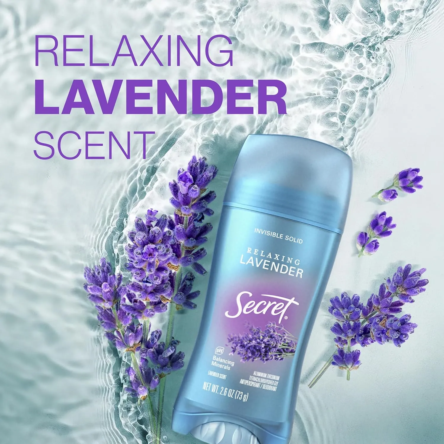 Secret Fresh Antiperspirant Deodorant for Women, 72hr Breathable Sweat & Odor Protection, Instant Freshness & Gentle, PH Balancing Mineral, Invisible Solid, Relaxing Lavender Scent, 2.6 oz (Pack of 3)
