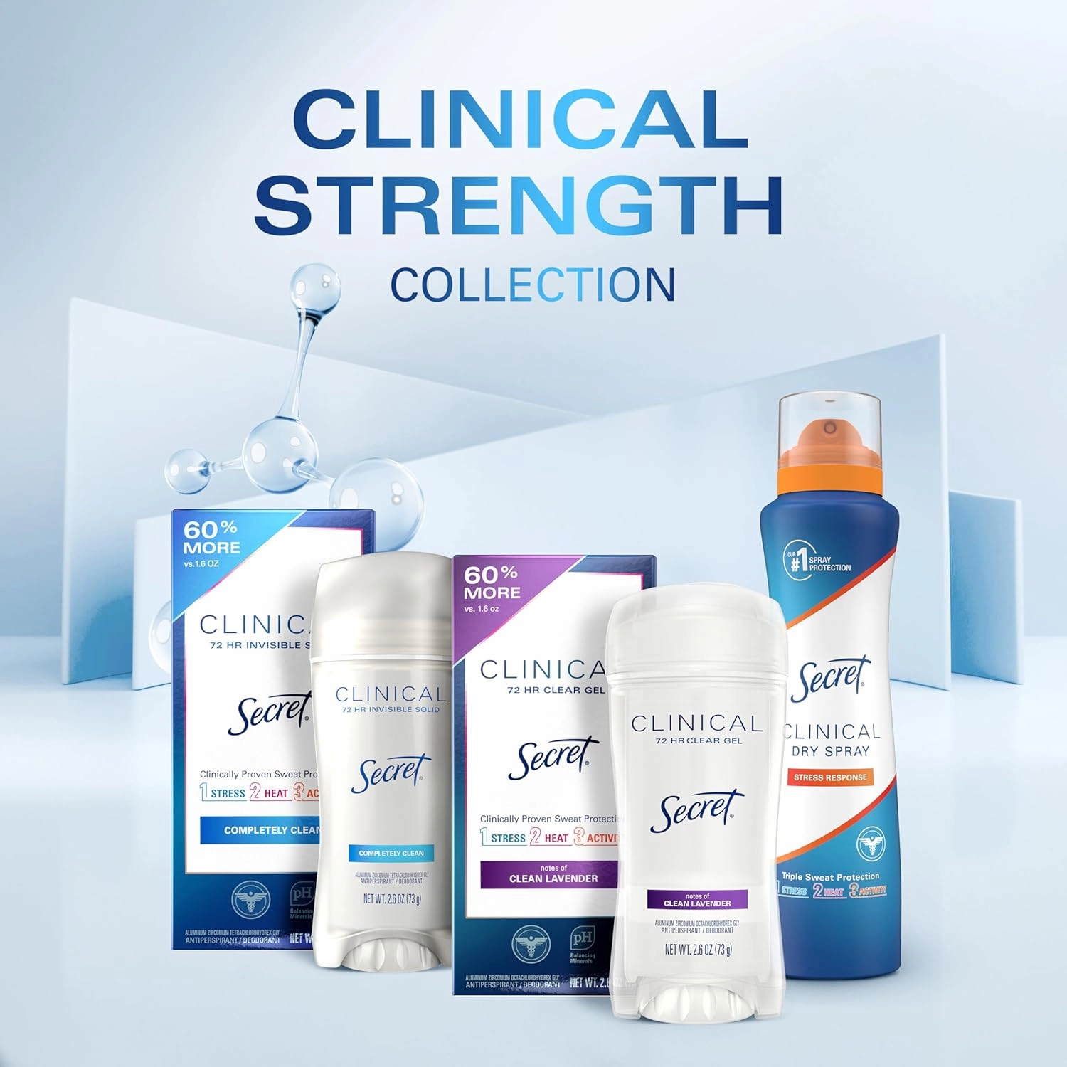 Secret Clinical Strength Antiperspirant Deodorant for Women, Stress Response, 3X Stress Protection, 72hr Sweat & Odor Protection, PH Balancing Minerals, Soft Solid, 1.6 oz (Pack of 3)