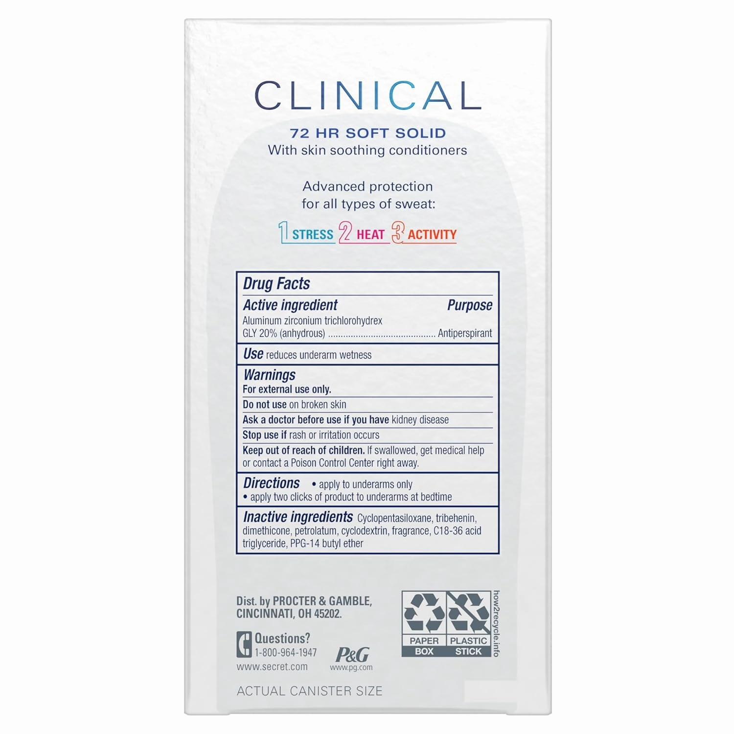 Secret Clinical Strength Antiperspirant Deodorant for Women, Stress Response, 3X Stress Protection, 72hr Sweat & Odor Protection, PH Balancing Minerals, Soft Solid, 1.6 oz (Pack of 3)