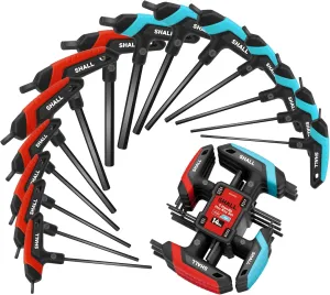 SHALL 14-Piece T-Handle Hex Key Set, Metric & SAE, Portable Allen Wrench Sets with Storage Rack, Long Arm Hex Key Sets for Auto & Bike Repair, DIY, Home Repair and Mechanics Maintenance