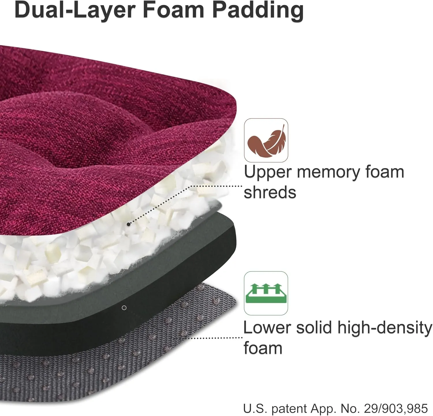 Shinnwa Dining Chair Cushions Set of 4, Dual-Layer Memory Foam Kitchen Chair Cushions, Patented Design Seat Pads with Ties, 16.5 x 16.5 x 3.5in, 4 Pack, Burgundy
