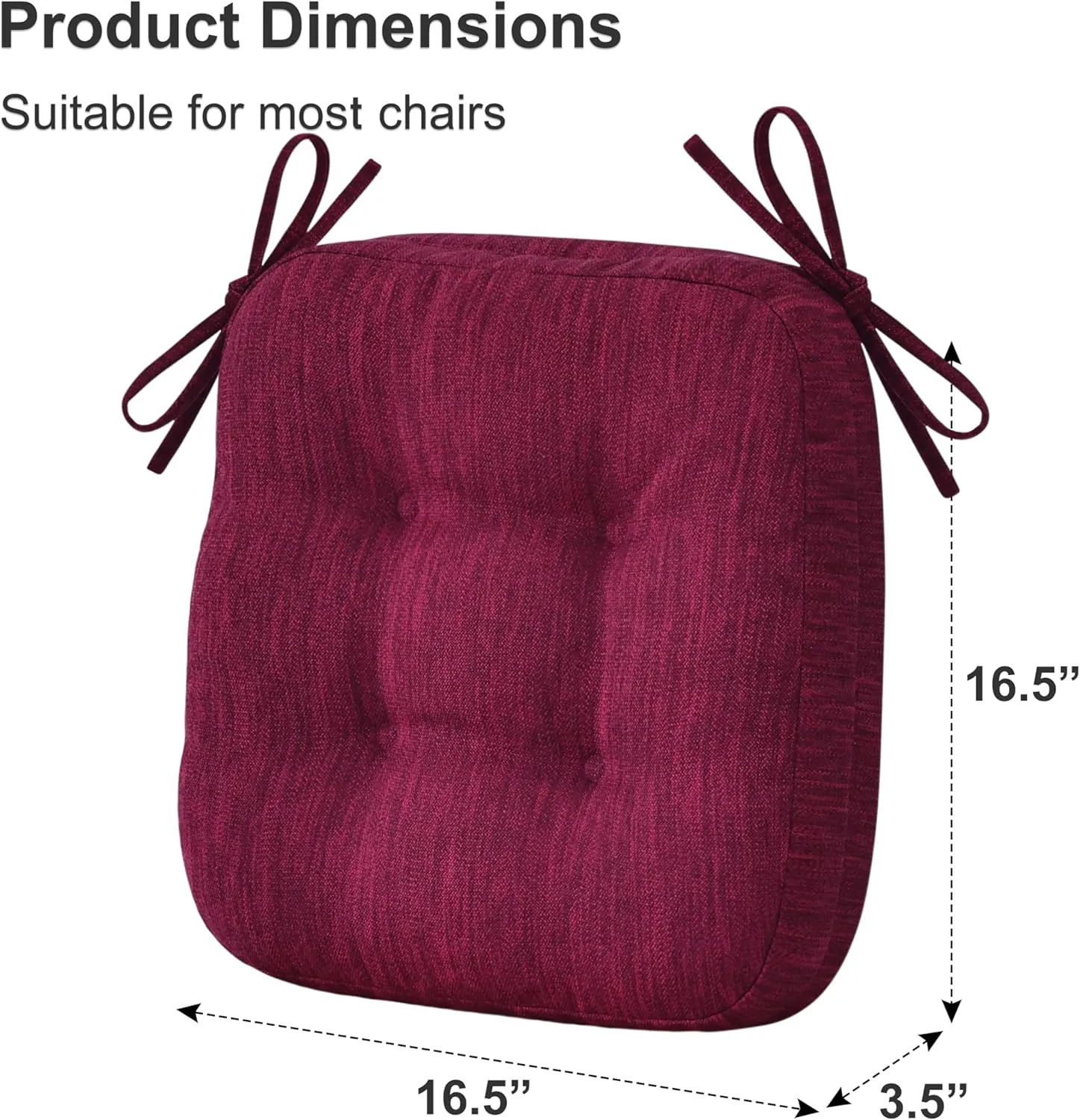 Shinnwa Dining Chair Cushions Set of 4, Dual-Layer Memory Foam Kitchen Chair Cushions, Patented Design Seat Pads with Ties, 16.5 x 16.5 x 3.5in, 4 Pack, Burgundy