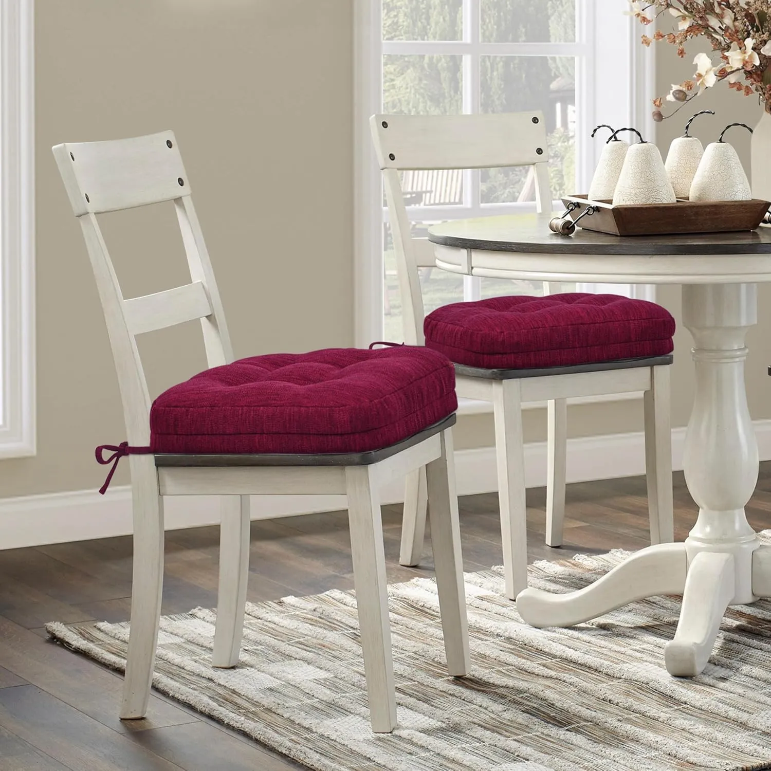 Shinnwa Dining Chair Cushions Set of 4, Dual-Layer Memory Foam Kitchen Chair Cushions, Patented Design Seat Pads with Ties, 16.5 x 16.5 x 3.5in, 4 Pack, Burgundy