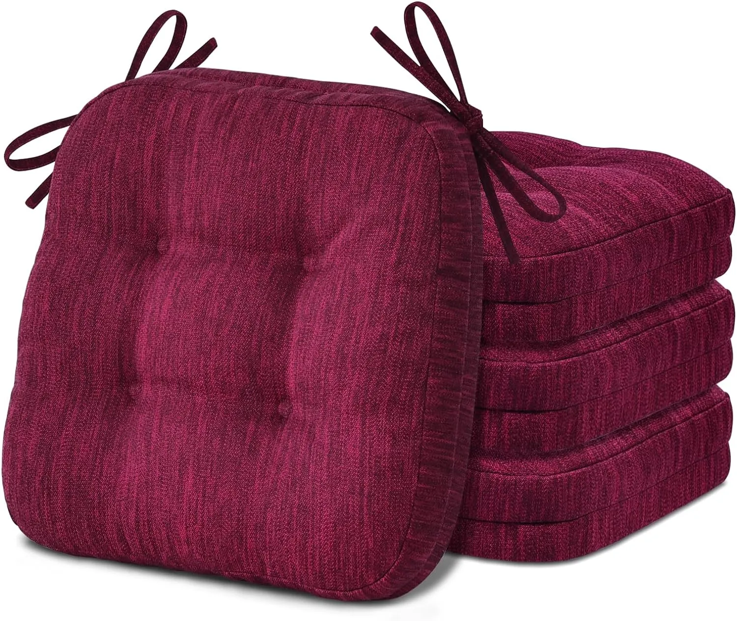 Shinnwa Dining Chair Cushions Set of 4, Dual-Layer Memory Foam Kitchen Chair Cushions, Patented Design Seat Pads with Ties, 16.5 x 16.5 x 3.5in, 4 Pack, Burgundy