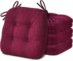 Shinnwa Dining Chair Cushions Set of 4, Dual-Layer Memory Foam Kitchen Chair Cushions, Patented Design Seat Pads with Ties, 16.5 x 16.5 x 3.5in, 4 Pack, Burgundy