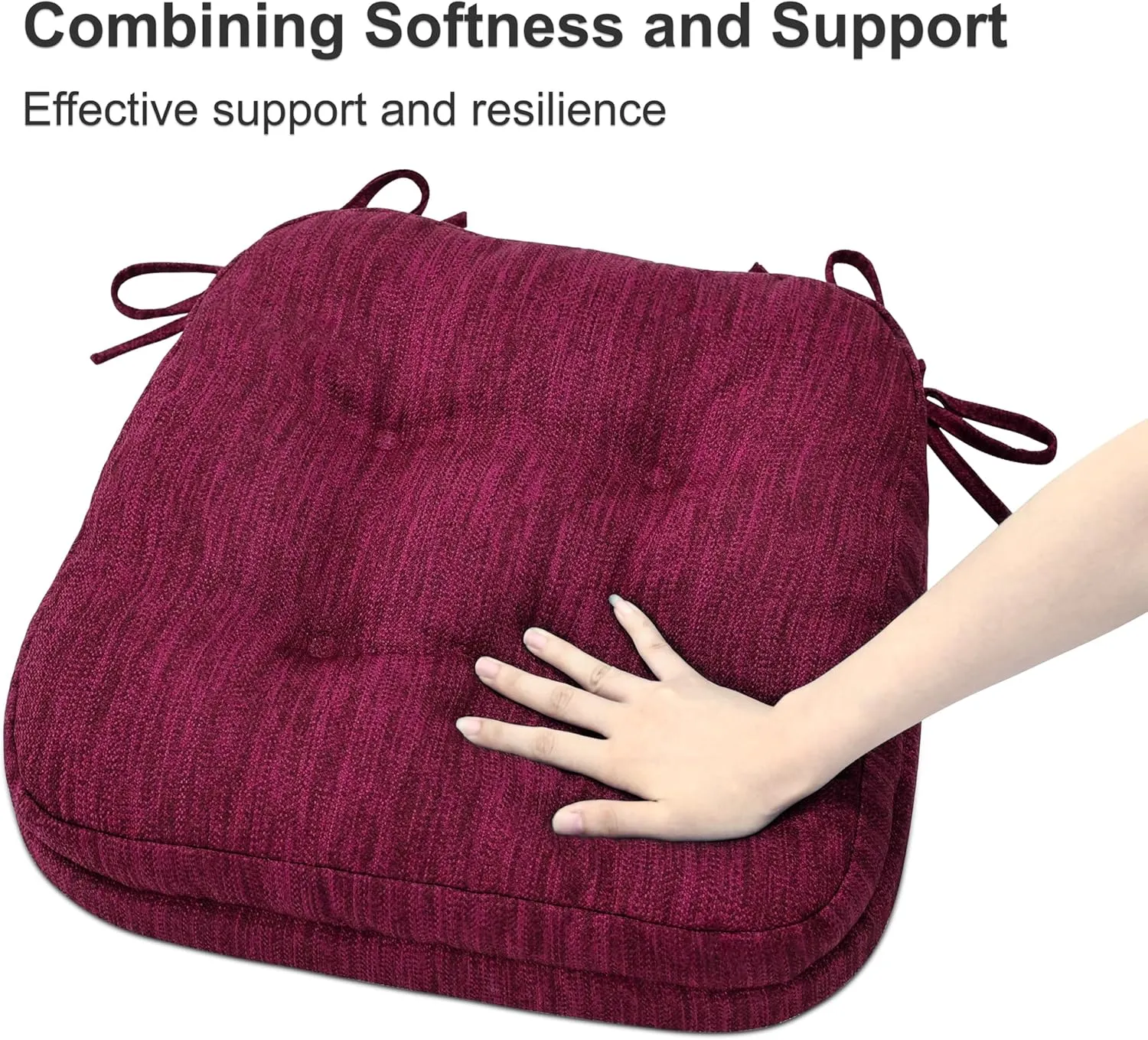 Shinnwa Dining Chair Cushions Set of 4, Dual-Layer Memory Foam Kitchen Chair Cushions, Patented Design Seat Pads with Ties, 16.5 x 16.5 x 3.5in, 4 Pack, Burgundy