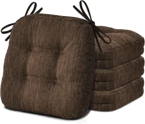 Shinnwa Kitchen Chair Cushions Set of 4, Dual-Layer Memory Foam Dining Chair Cushions, Patented Design Seat Pads with Ties, 16.5 x 16.5 x 3.5in, 4 Pack, Chestnut