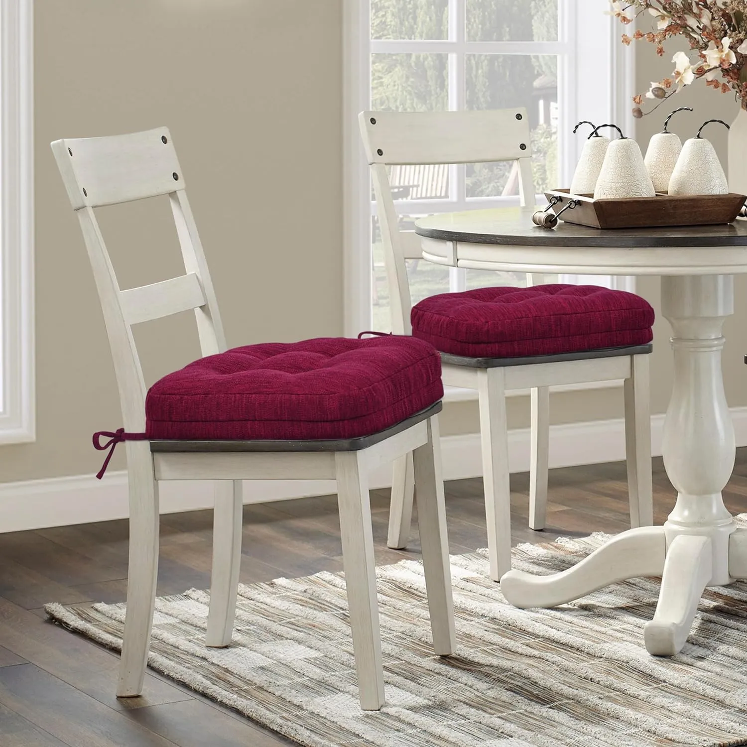 Shinnwa Kitchen Chair Cushions Set of 6, Dual-Layer Memory Foam Dining Chair Cushions, Patented Design Seat Pads with Ties, 16.5 x 16.5 x 3.5in, 6 Pack, Burgundy