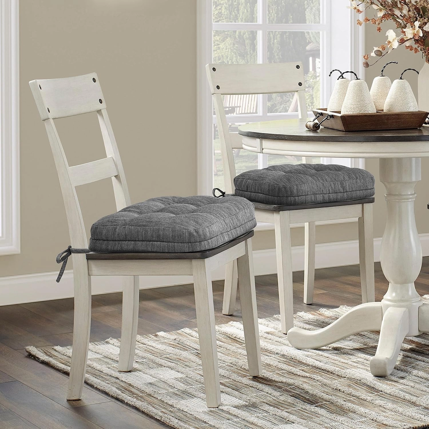 Shinnwa Kitchen Chair Cushions Set of 4, Dual-Layer Memory Foam Dining Chair Cushions, Patented Design Seat Pads with Ties, 16.5 x 16.5 x 3.5in, 4 Pack, Grey