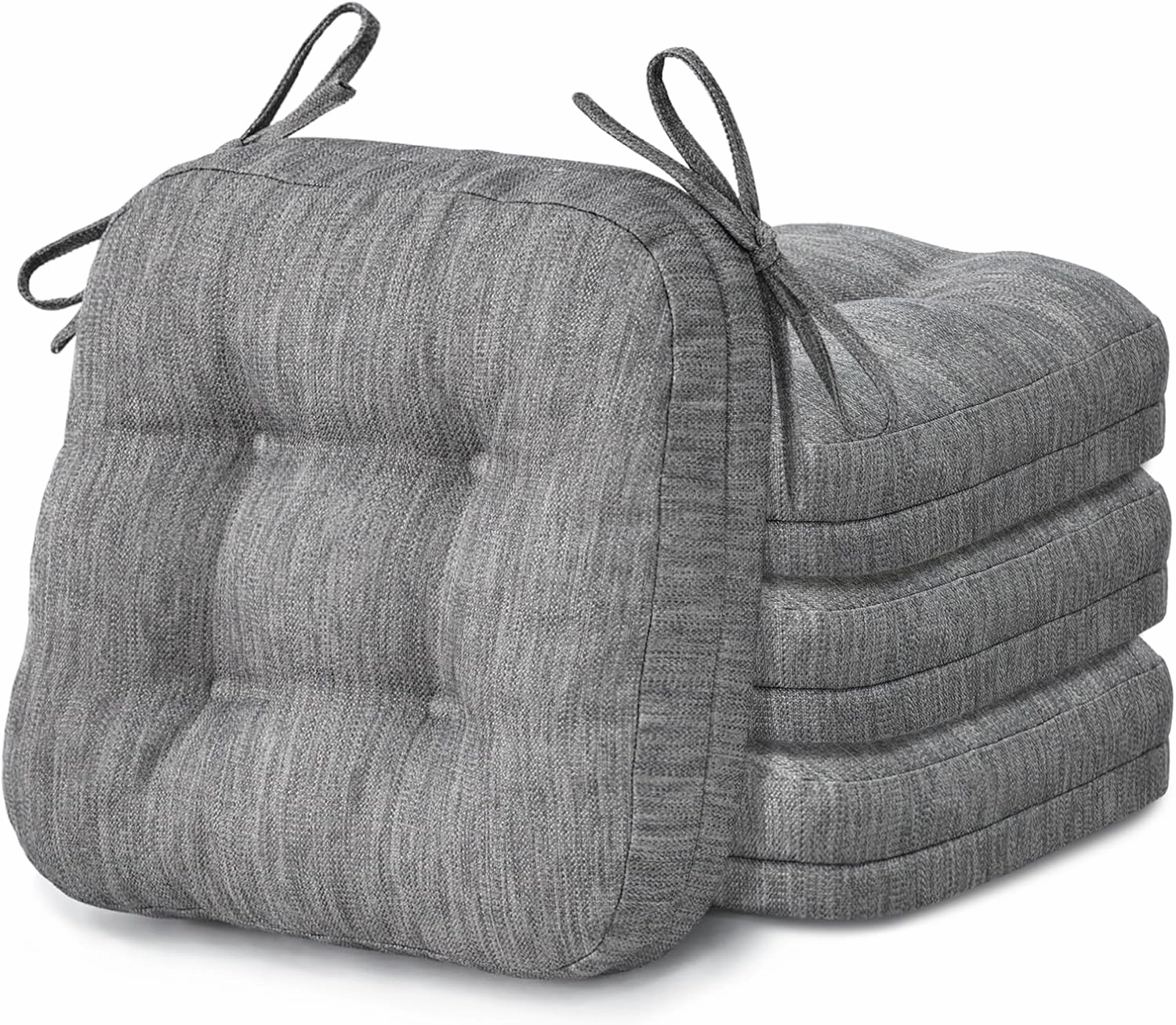 Shinnwa Kitchen Chair Cushions Set of 4, Dual-Layer Memory Foam Dining Chair Cushions, Patented Design Seat Pads with Ties, 16.5 x 16.5 x 3.5in, 4 Pack, Grey