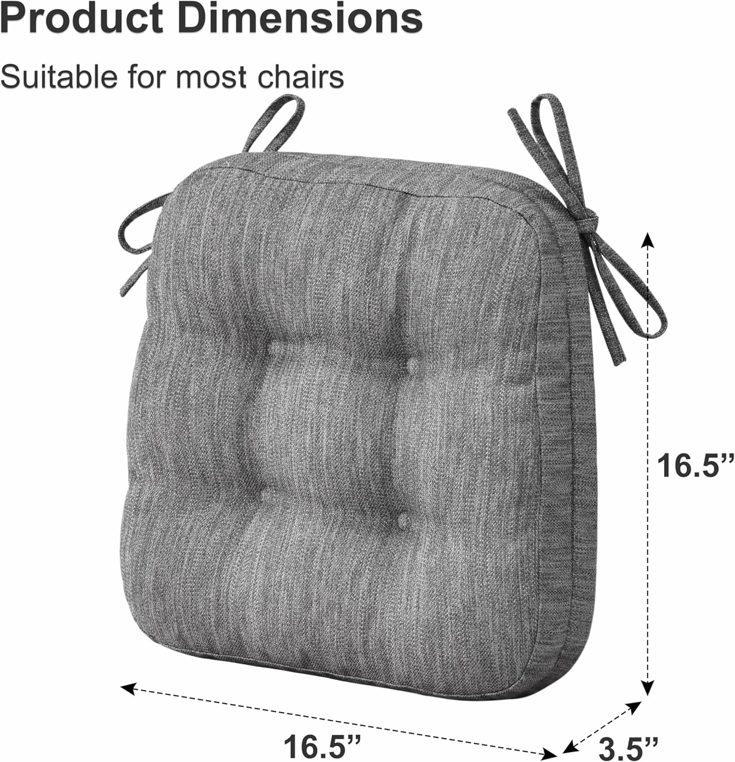 Shinnwa Kitchen Chair Cushions Set of 4, Dual-Layer Memory Foam Dining Chair Cushions, Patented Design Seat Pads with Ties, 16.5 x 16.5 x 3.5in, 4 Pack, Grey