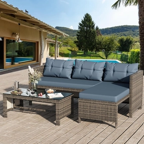 Shintenchi Outdoor Patio Furniture Sets, Wicker Patio sectional Sets 3-Piece, All Weather Wicker Rattan Patio Seating Sofas with Glass Coffee Table and Cushion (Blue)
