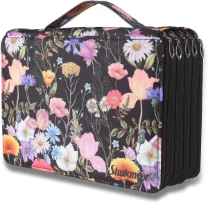 Shulaner 250 Slots Colored Pencil Case Organizer with Zipper Large Capacity Pen Holder Bag for Artist Black Flower