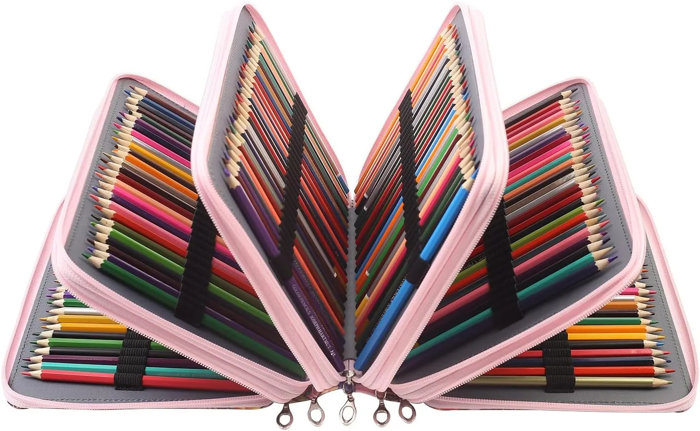 Shulaner 250 Slots Colored Pencil Case Organizer with Zipper Large Capacity Pen Holder Bag for Artist Pink Flower