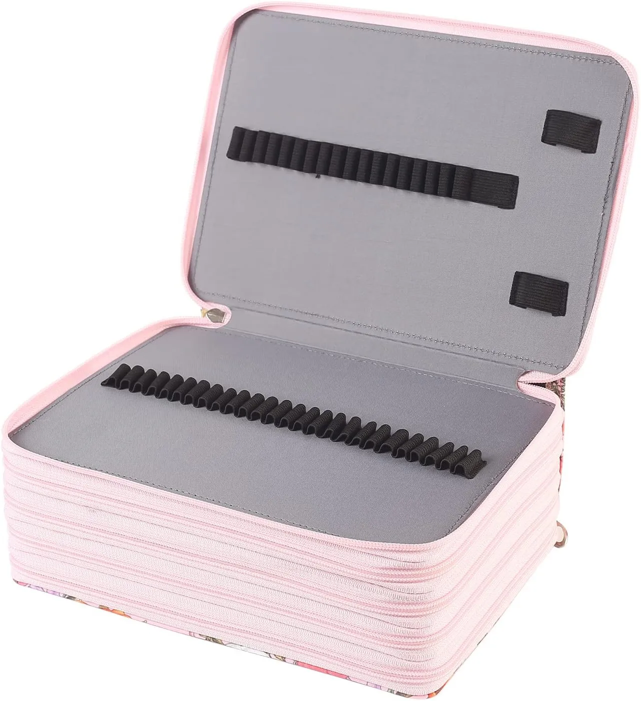 Shulaner 250 Slots Colored Pencil Case Organizer with Zipper Large Capacity Pen Holder Bag for Artist Pink Flower
