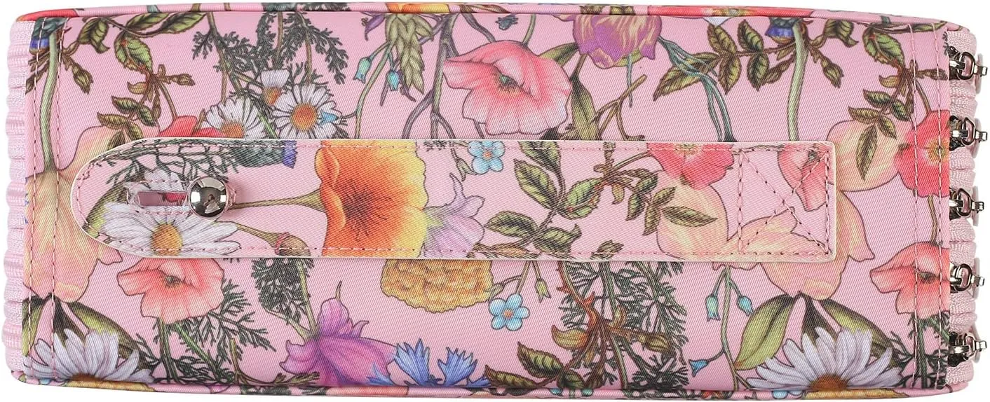 Shulaner 250 Slots Colored Pencil Case Organizer with Zipper Large Capacity Pen Holder Bag for Artist Pink Flower