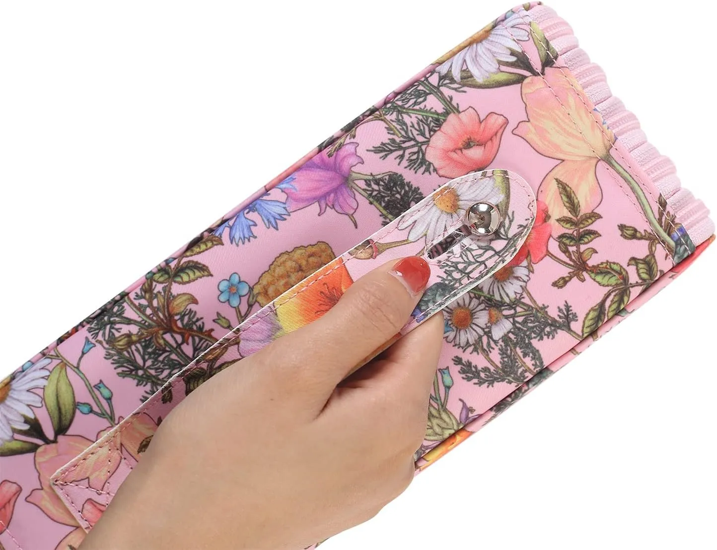 Shulaner 250 Slots Colored Pencil Case Organizer with Zipper Large Capacity Pen Holder Bag for Artist Pink Flower