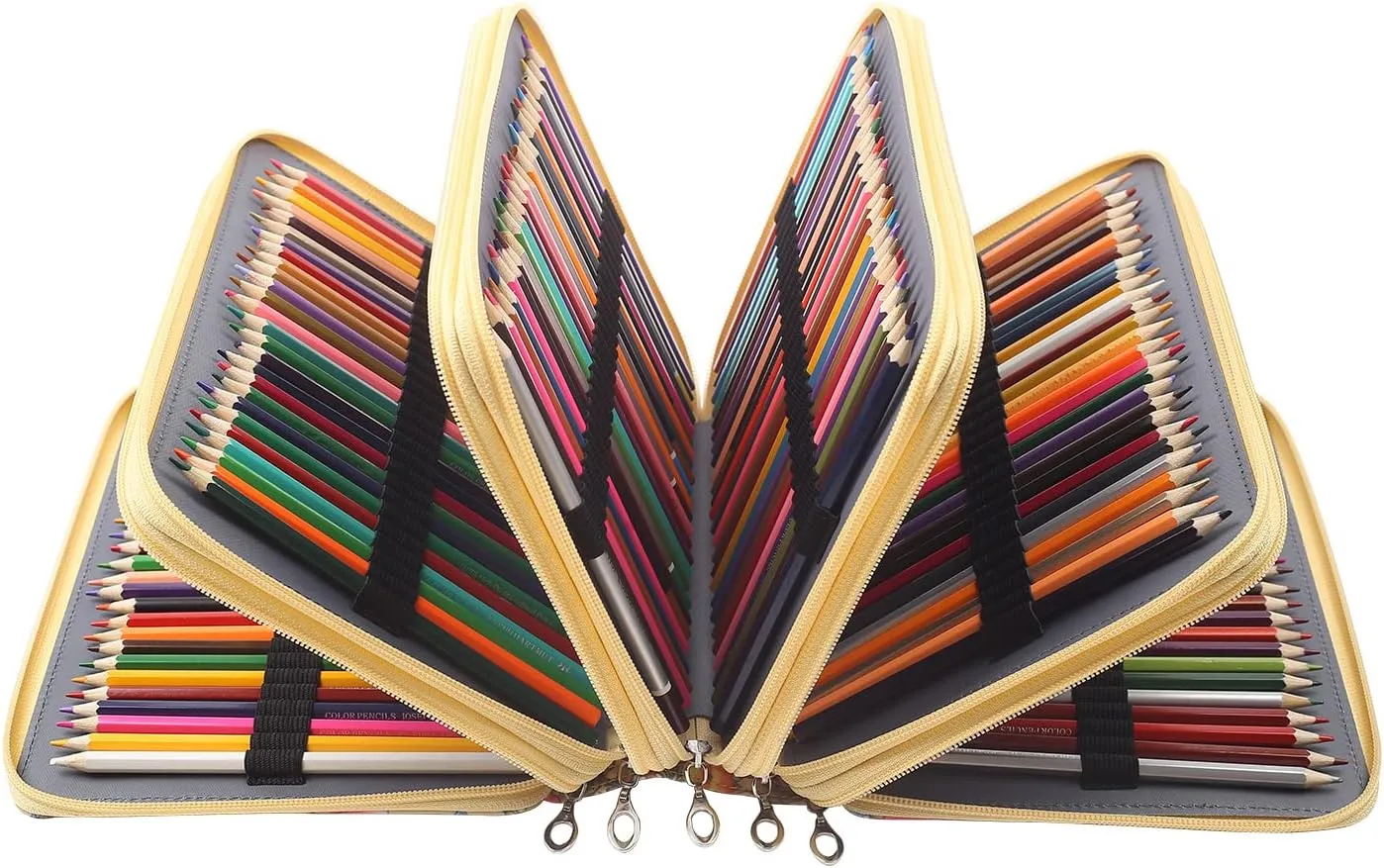 Shulaner 250 Slots Colored Pencil Case Organizer with Zipper Large Capacity Pen Holder Bag for Artist Yellow Flower