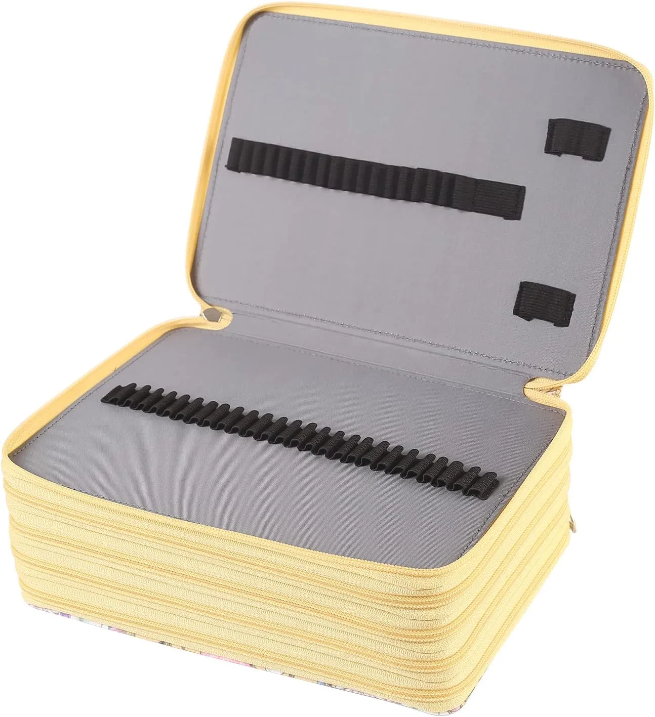 Shulaner 250 Slots Colored Pencil Case Organizer with Zipper Large Capacity Pen Holder Bag for Artist Yellow Flower