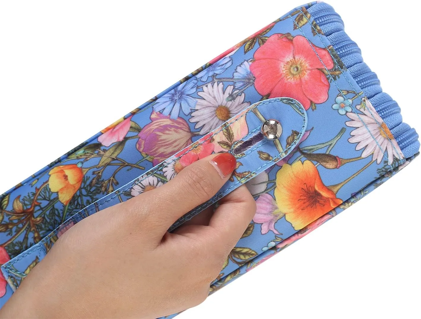 Shulaner 250 Slots Colored Pencil Case Organizer with Zipper Large Capacity Pen Holder Bag for Painter or Artist Blue Flower