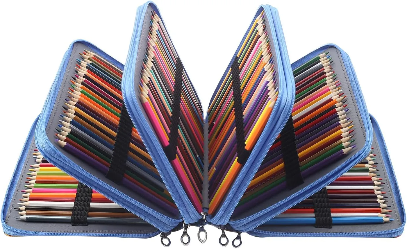 Shulaner 250 Slots Colored Pencil Case Organizer with Zipper Large Capacity Pen Holder Bag for Painter or Artist Blue Flower