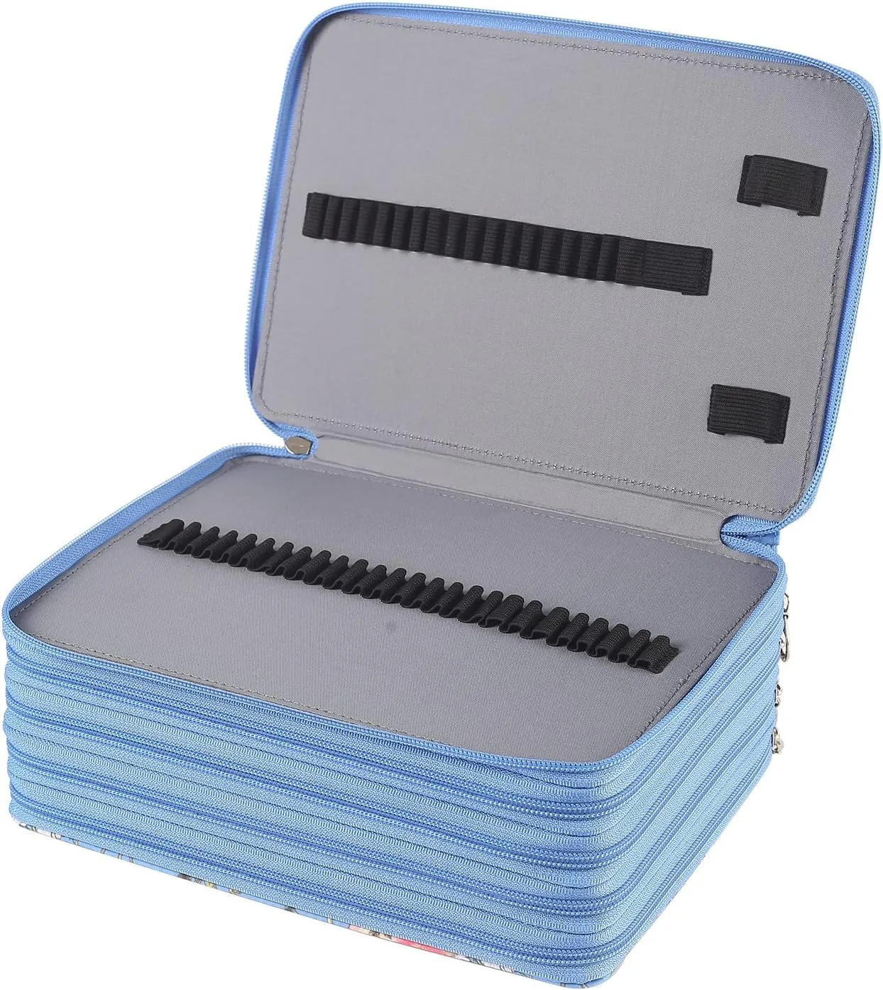 Shulaner 250 Slots Colored Pencil Case Organizer with Zipper Large Capacity Pen Holder Bag for Painter or Artist Blue Flower