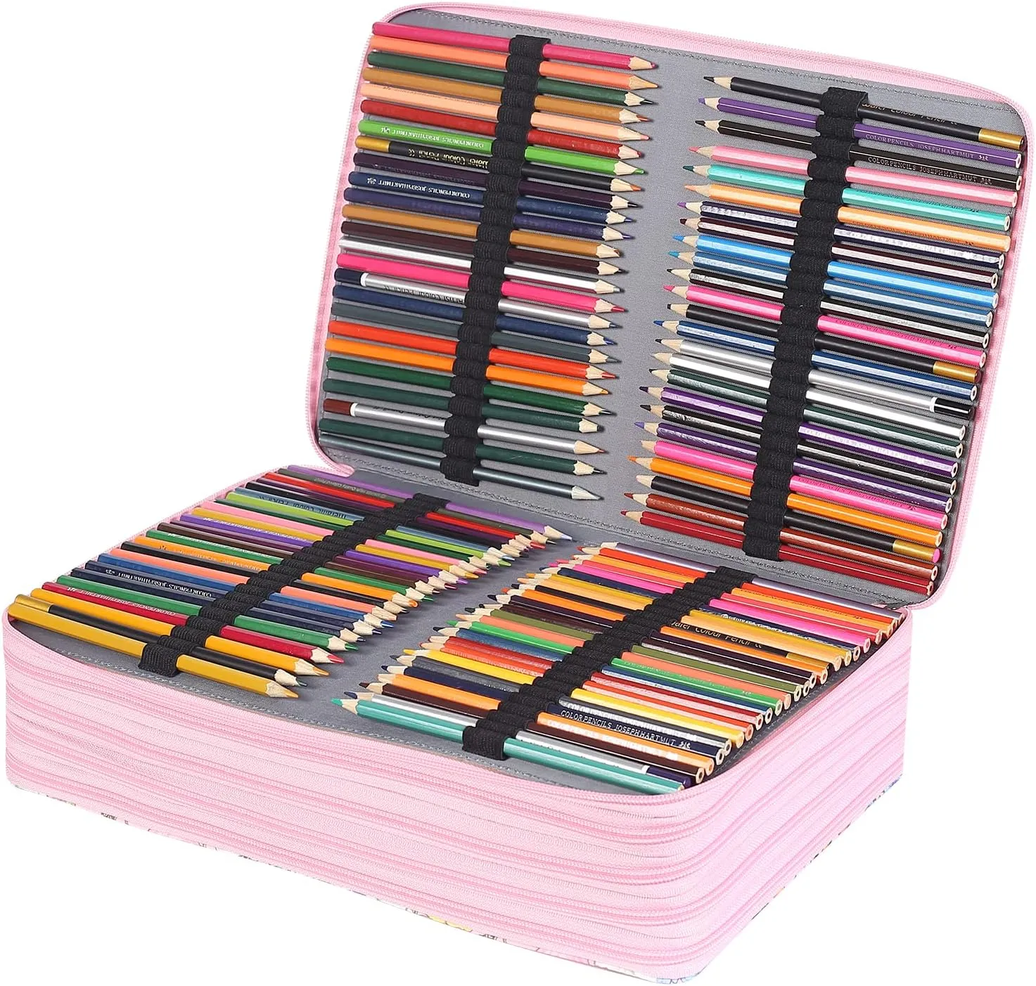 Shulaner 500 Slots Colored Pencil Case Organizer with Zipper Large Capacity Flower Pen Holder Bag for Painter or Artist (Pink, Small Slots)