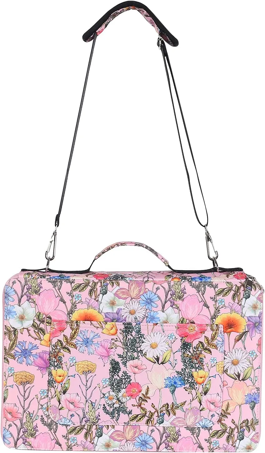 Shulaner 500 Slots Colored Pencil Case Organizer with Zipper Large Capacity Flower Pen Holder Bag for Painter or Artist (Pink, Small Slots)