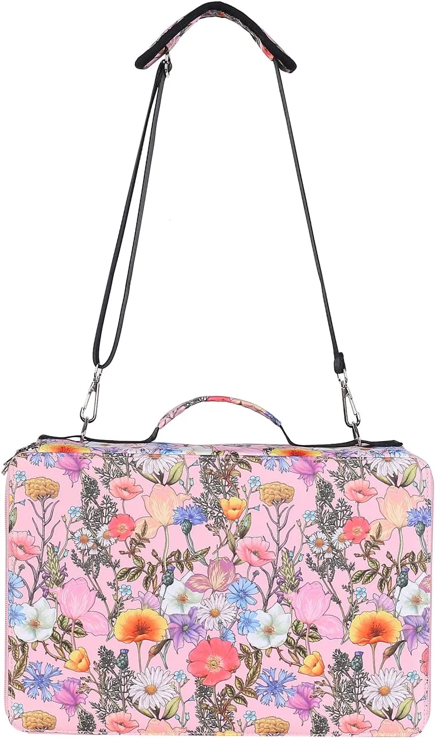 Shulaner 500 Slots Colored Pencil Case Organizer with Zipper Large Capacity Flower Pen Holder Bag for Painter or Artist (Pink, Small Slots)