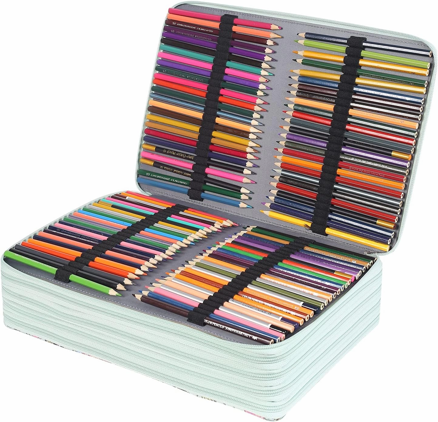 Shulaner 500 Slots Colored Pencil Case Organizer with Zipper Large Capacity Flower Pen Holder Bag for Painter or Artist (Green, Small Slots)