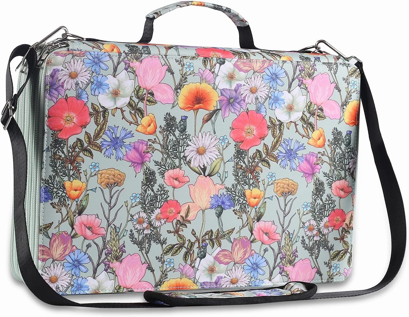Shulaner 500 Slots Colored Pencil Case Organizer with Zipper Large Capacity Flower Pen Holder Bag for Painter or Artist (Green, Small Slots)