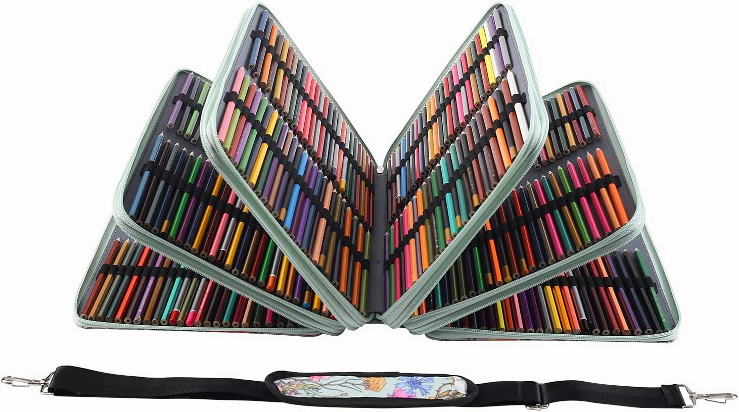 Shulaner 500 Slots Colored Pencil Case Organizer with Zipper Large Capacity Flower Pen Holder Bag for Painter or Artist (Green, Small Slots)