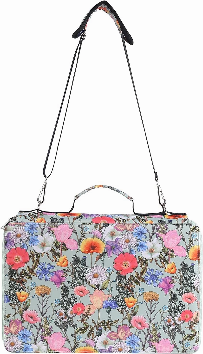 Shulaner 500 Slots Colored Pencil Case Organizer with Zipper Large Capacity Flower Pen Holder Bag for Painter or Artist (Green, Small Slots)