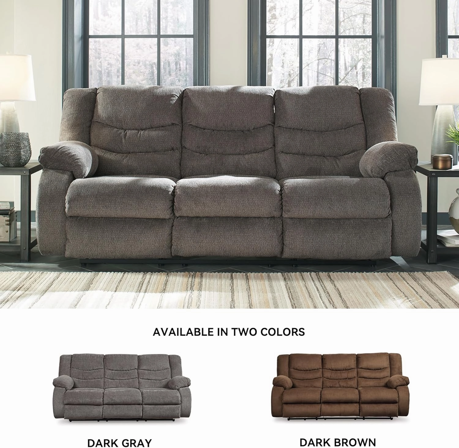Signature Design by Ashley Tulen Modern Manual Pull Tab Reclining Sofa, Dark Gray