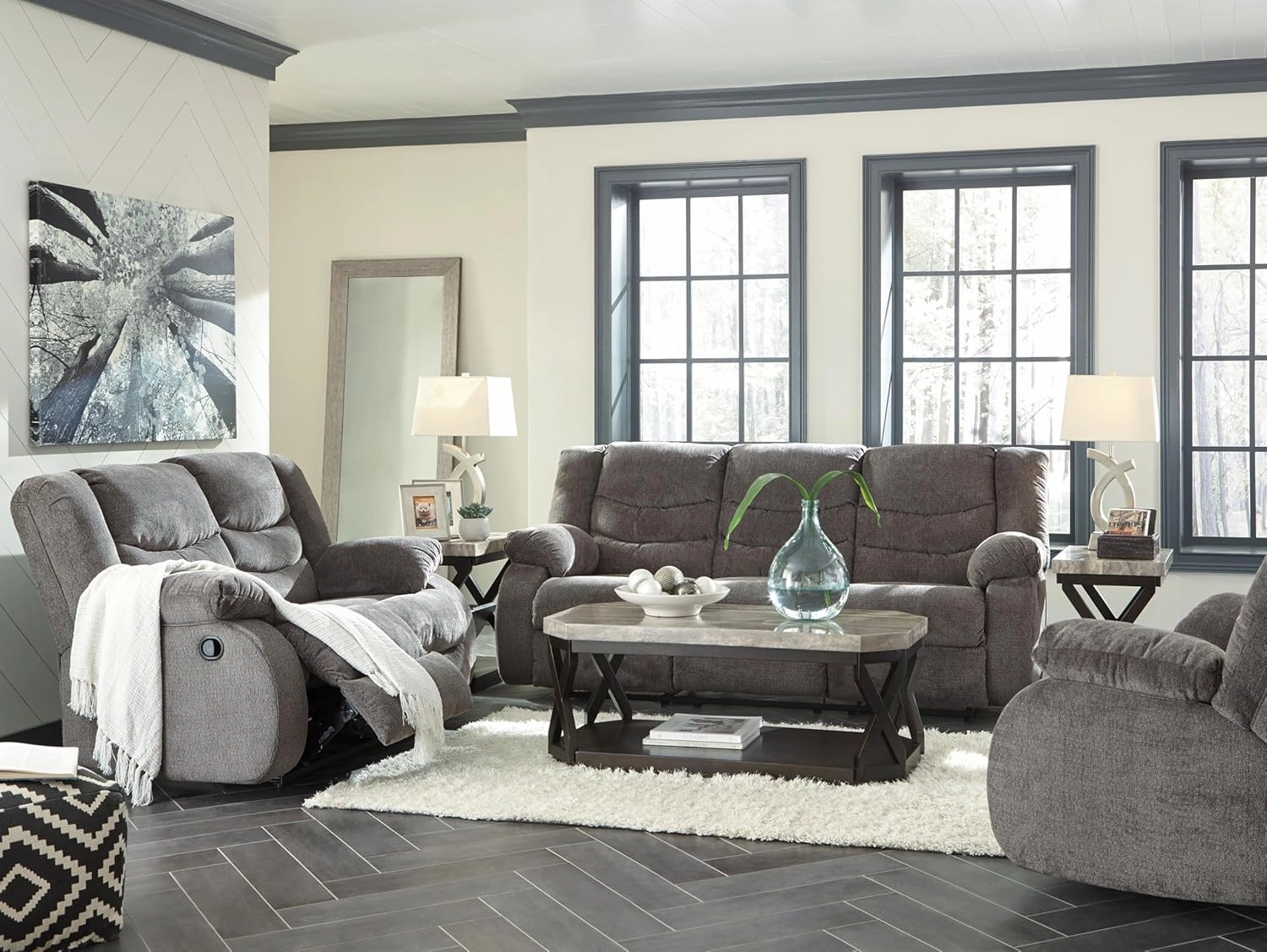 Signature Design by Ashley Tulen Modern Manual Pull Tab Reclining Sofa, Dark Gray