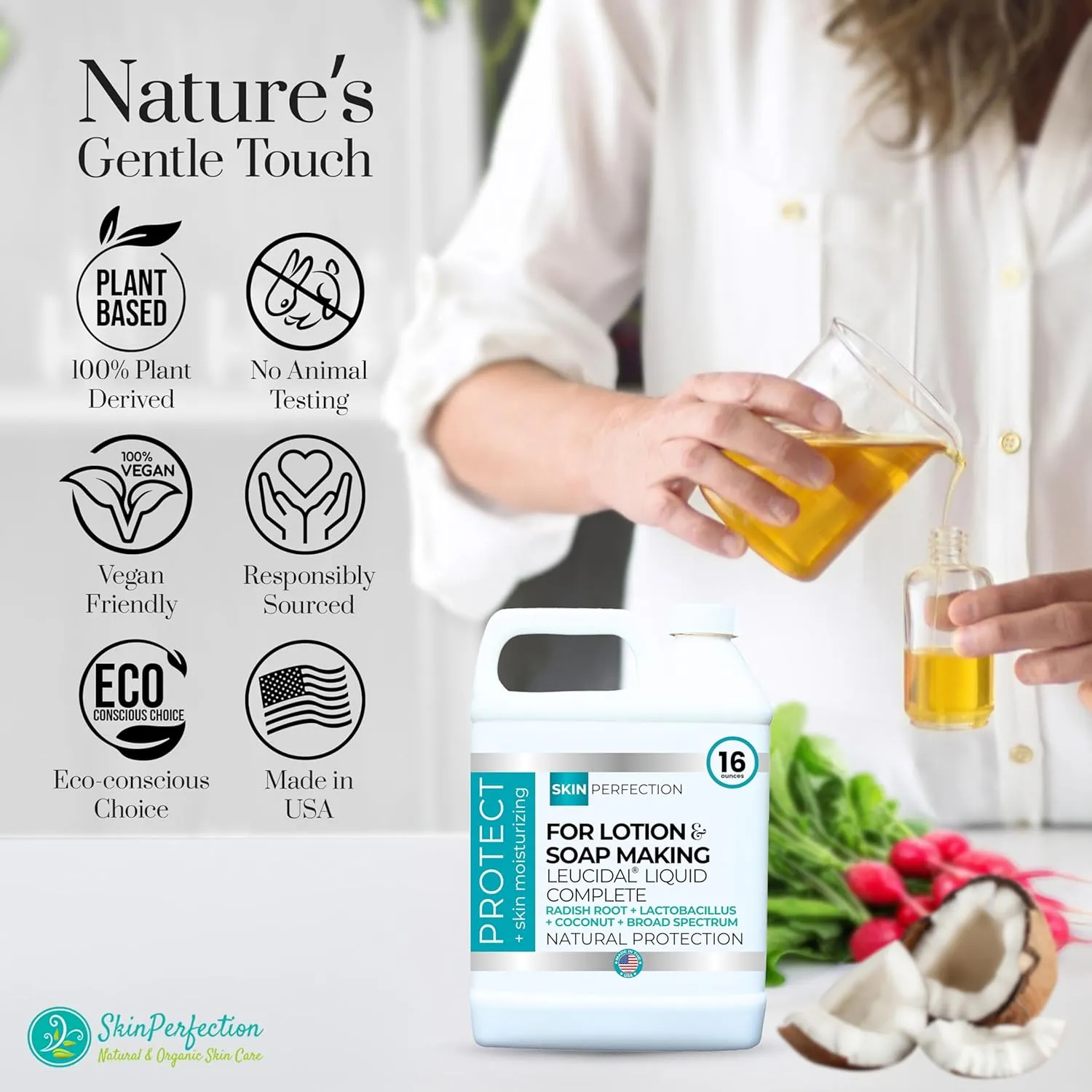 Skin Perfection Leucidal Complete Protection Moisturizing Water-based DIY Beauty Synthetic Preservative Alternative Radish Root Liquid   AMTicide Coconut Lactic Acid Lotion Making Supplies