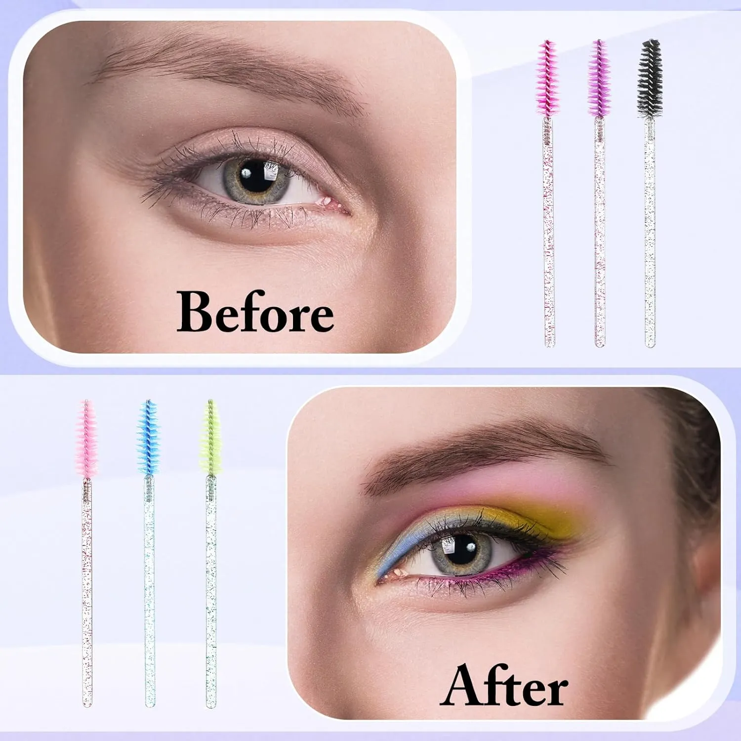 Skylety 1000 Pcs Disposable Mascara Wands Bulk Mascara Eyelash Brush Spoolies Makeup Applicator Eyelash Wands for Eye Lash Extension, Eyebrow Comb, 3.9 x 0.2 x 0.3 Inch (Colorful,Glitter)
