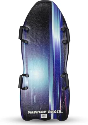 Slippery Racer Downhill Falcon Adults and Kids Foam Toboggan Snow Sled for Up to 2 Riders with Handles, Midnight Hologram Blue