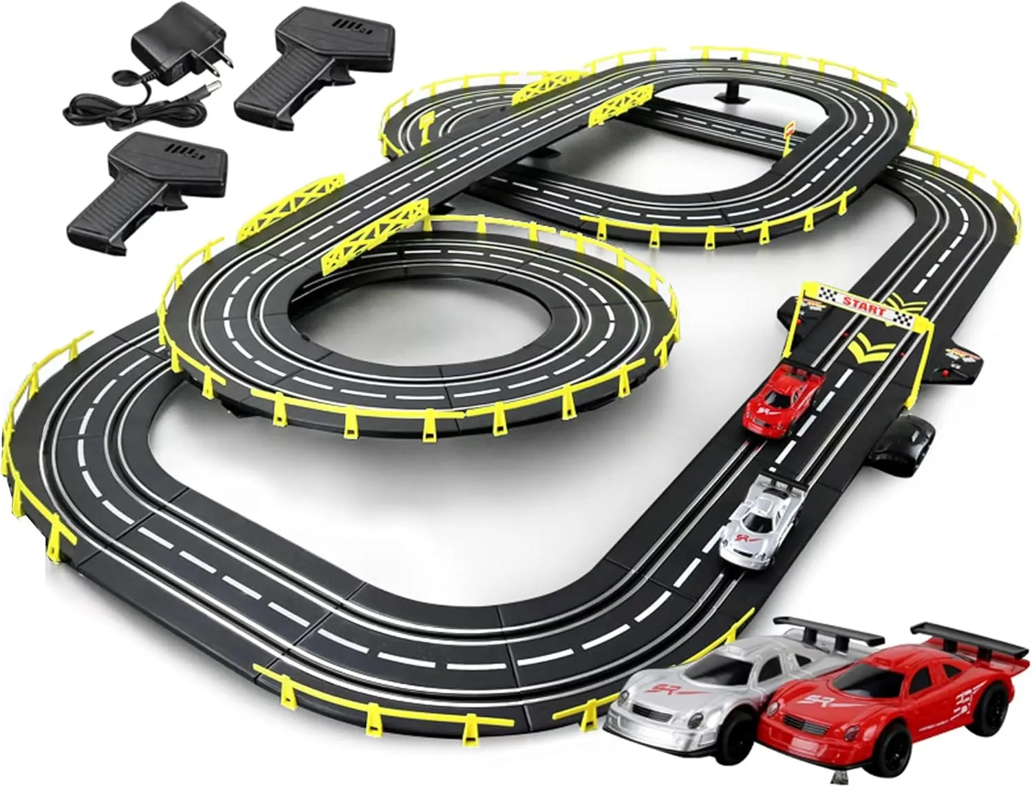 Slot car Race Track Sets, Electric Race car Track Set,Toys for Ages 6-8 8-12, Dual Racing Game 2 Hand Controllers 2 Circular Viaduct Track, 7.2m Long Track