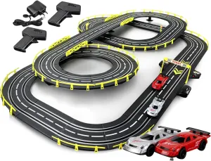 Slot car Race Track Sets, Electric Race car Track Set,Toys for Ages 6-8 8-12, Dual Racing Game 2 Hand Controllers 2 Circular Viaduct Track, 7.2m Long Track