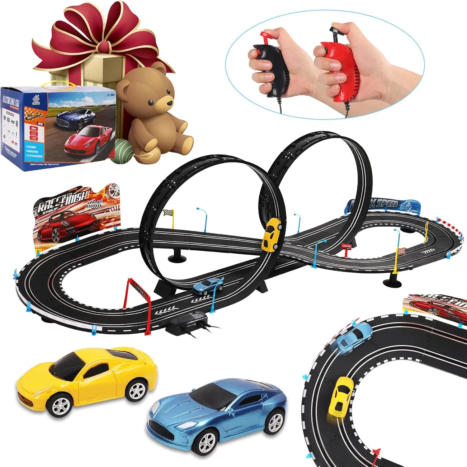 Slot Car Race Track Sets Kid's Toys, 22 FT Dual Racing Game Overpass Race Car Track, Two Players Game Suitable Gift for Children Christmas Birthday Gifts