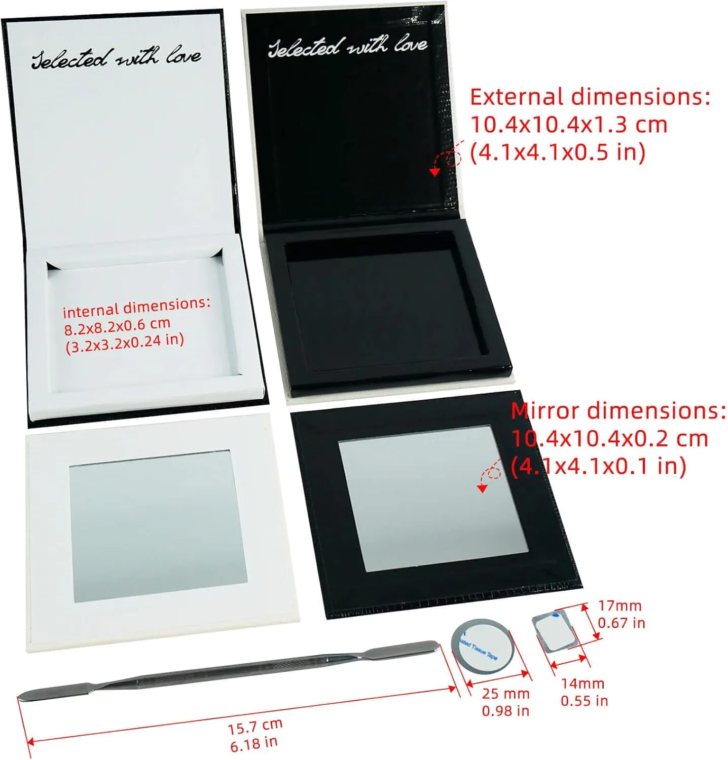 Small Empty Magnetic Makeup Palette with Mirror, 2Pack Palettes, Long Spatula, 20 Metal Stickers, Suitable for Eyeshadow Lipstick Blush Powder Highlighter and Contour (Black and White, Small)