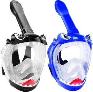 Snorkeling Gear for Kids, Full Face Snorkel Mask for Kids with 180° Panoramic View, Kids Snorkeling Set Featuring Anti-Leak and Anti-Fog Foldable Dry Top Design for Safe Underwater Adventures, 2 Pack