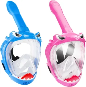 Snorkeling Gear for Kids, Full Face Snorkel Mask for Kids with 180° Panoramic View, Kids Snorkeling Set Featuring Anti-Leak and Anti-Fog Foldable Dry Top Design for Safe Underwater Adventures, 2 Pack