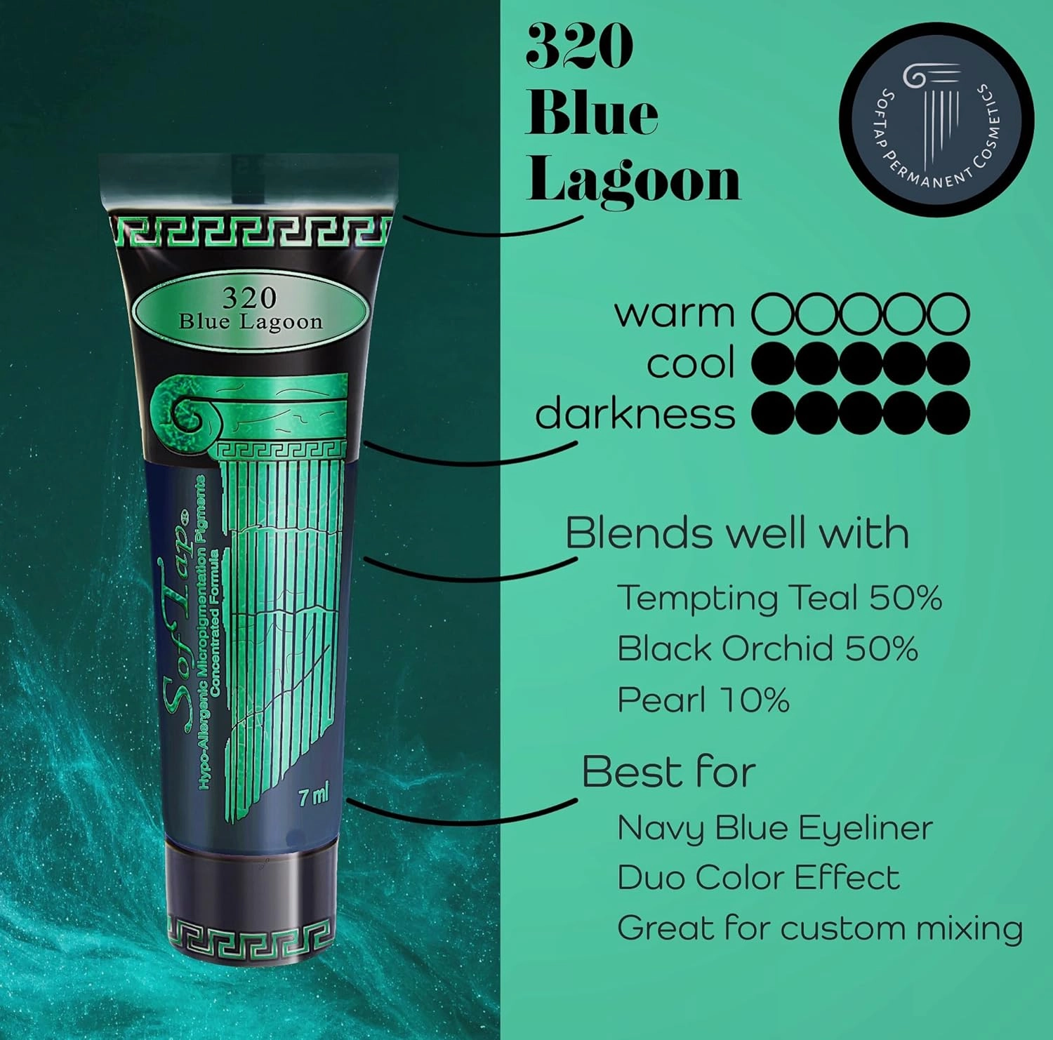 SofTap Permanent Makeup Blue Lagoon PMU eyeliner, eyes, lash enhancement, smokey, soft, solid, cat eye, winged eyeliner, bold, special FX effects navy (Blue Lagoon)