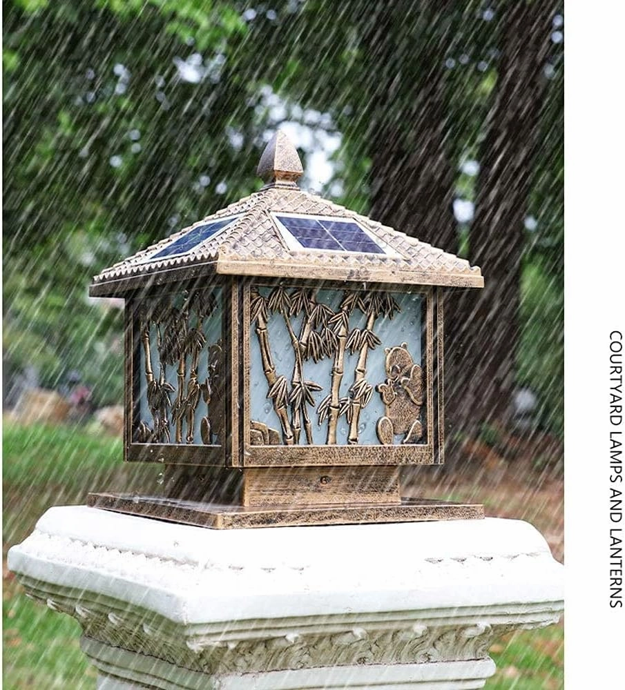 Solar column head lamp, outdoor waterproof garden lamp, outdoor column head lamp, decorative column, lawn backyard column lamp, household gate post, wall lamp, garden villa outdoor door lamp