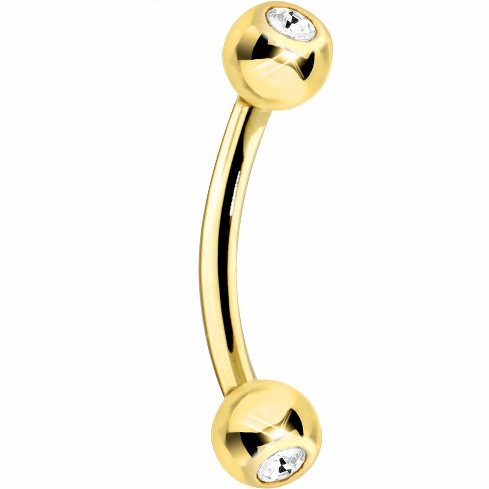 Solid 14kt Yellow GOLD Cubic Zirconia Eyebrow Ring 16 Gauge 5/16 3mm