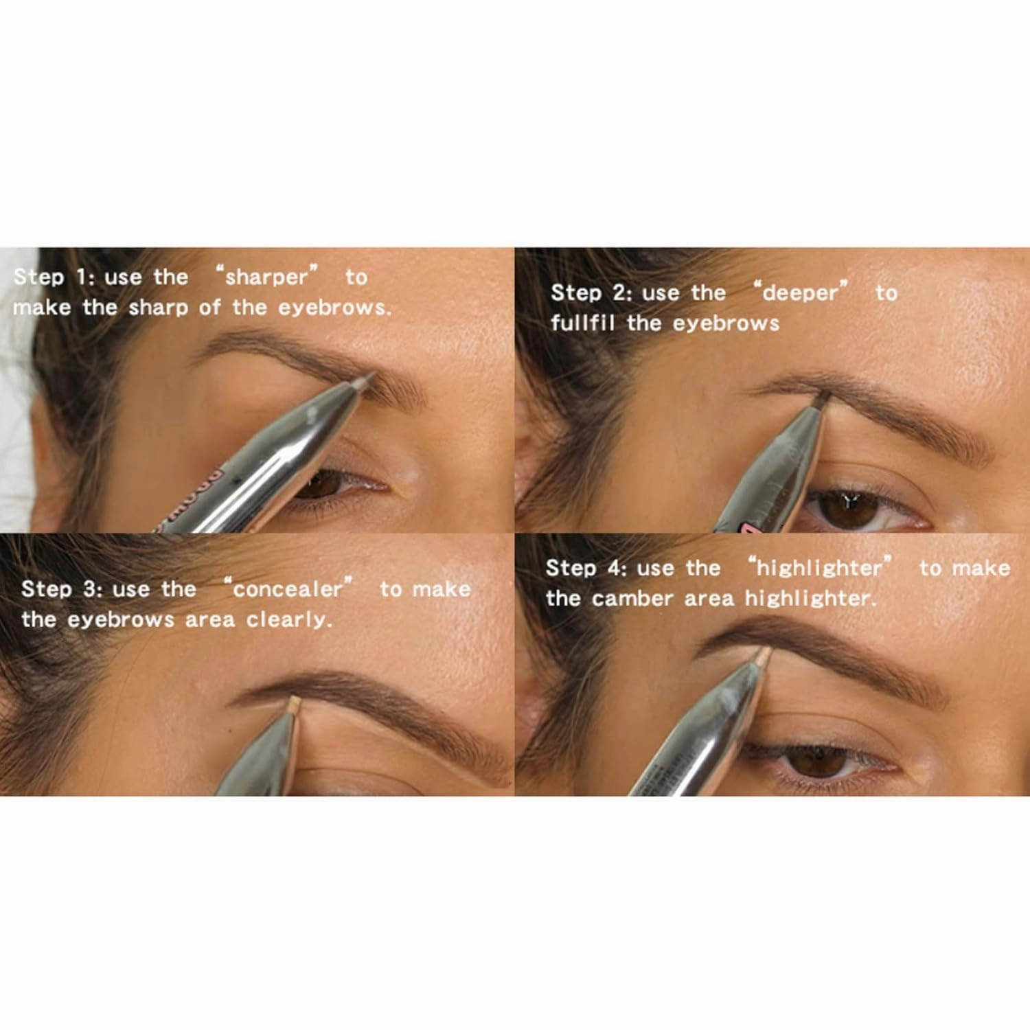 Sonew 4 In1 Eyebrow Contour Highlight Pen, Waterproof ing Eyebrow Tint Pen Brow Defining Pencil Eye Makeup Beauty Tool for Women Girls (2# Medium)